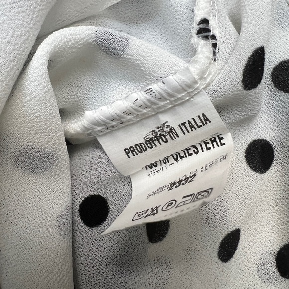 White with Black Polka dots long sleeve sheer blouse with gold zipper at front - Picture 6 of 7